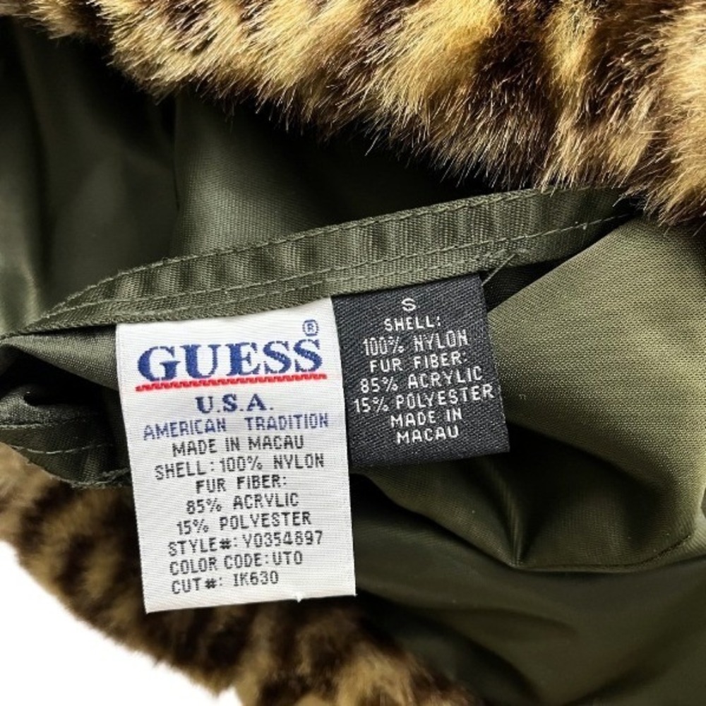 GUESS Reversible Faux Fur Leopard Vest Olive Green Zip Women's‎ Sz S Y2K - Picture 2 of 9